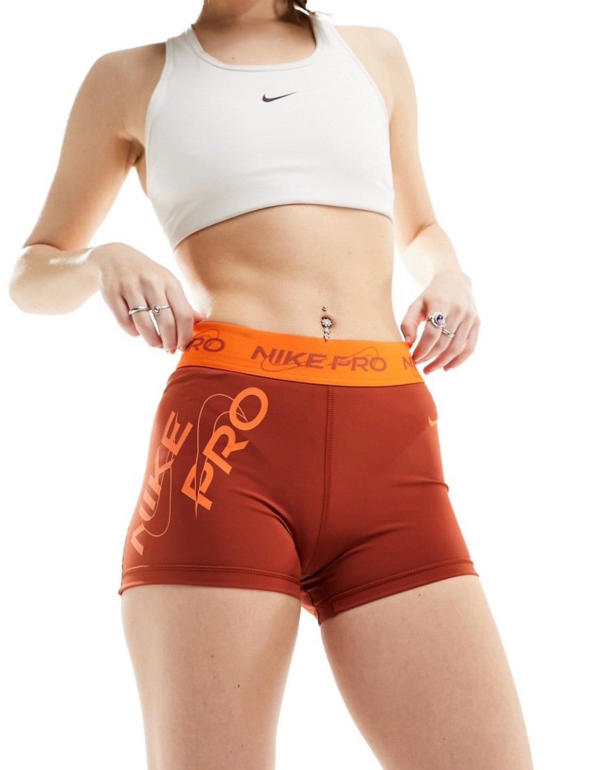 Nike Pro Training 3 inch shorts in rugged orange