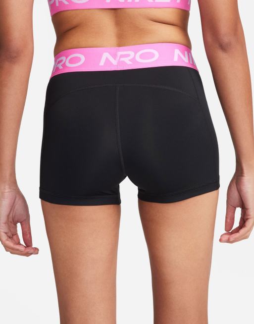 Nike Pro 365 3inch Shorts With Pink Waistband in Black