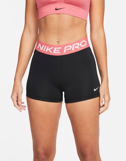 NEW! NIKE PRO [L] Women's 3 COMPRESSION Yoga/Gym SHORTS-Black/Pink  589364-012