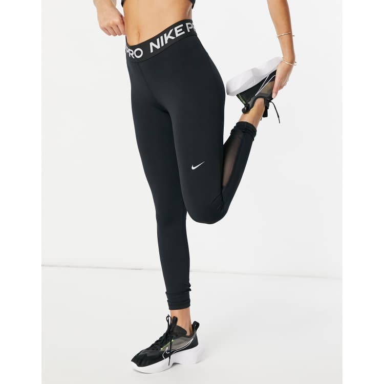 Women's Black Nike Pro Training Leggings Mesh Mini Swoosh