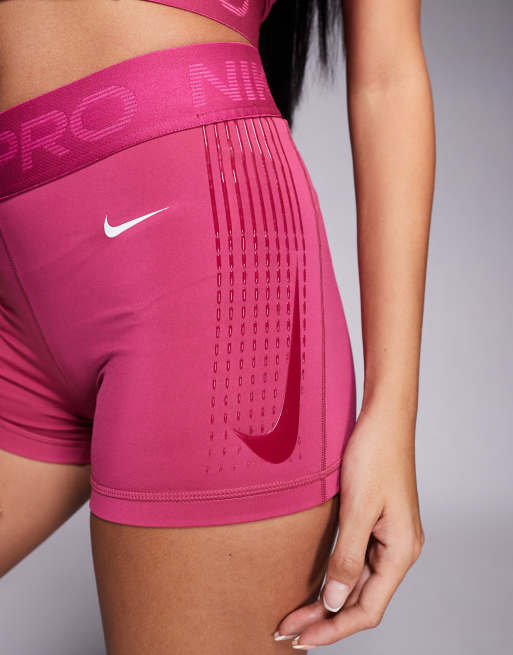 Nike Pro Training 365 mid rise 3 inch legging shorts in pink | ASOS