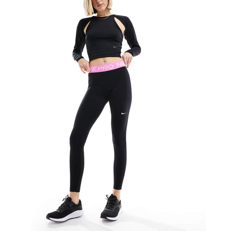 Nike Pro Training 365 mid rise leggings in black and pink