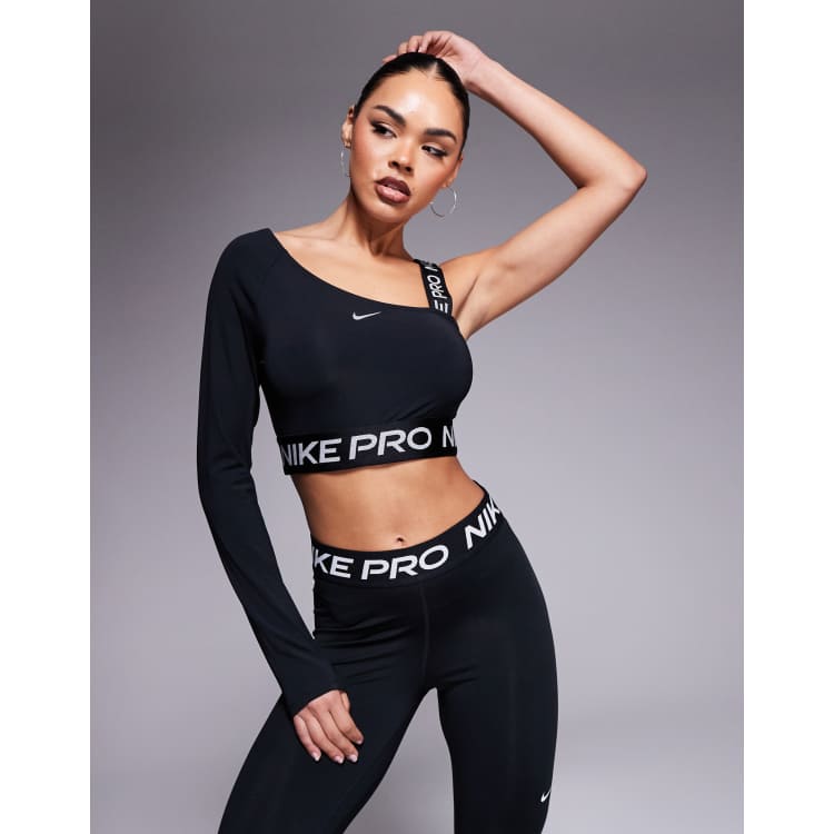 Nike Pro Training asymetric long sleeve top in black ASOS