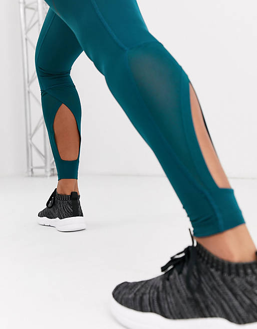 Nike – Pro Training – Blaugrüne Leggings mit überkreuztem Design