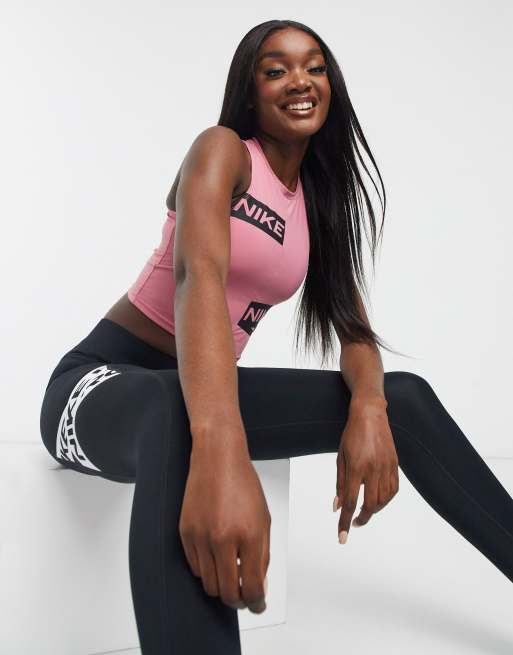 Nike Pro Training crop top with logo taping in pink