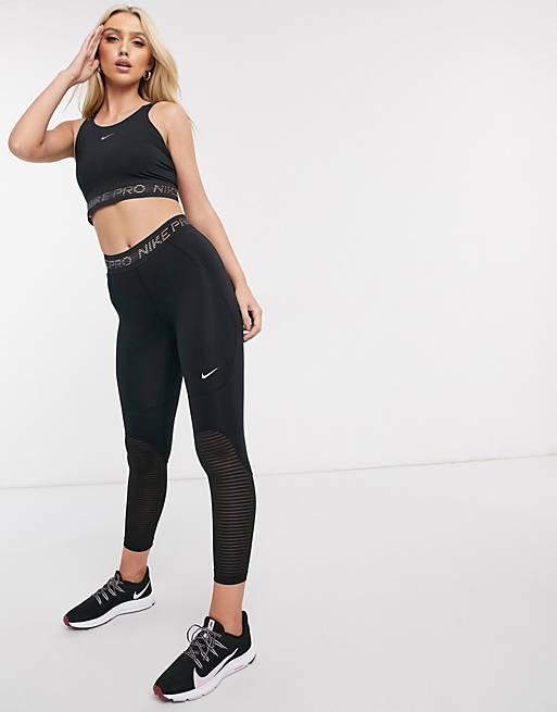 Women Nike Pro Training cropped swoosh tank in black 
