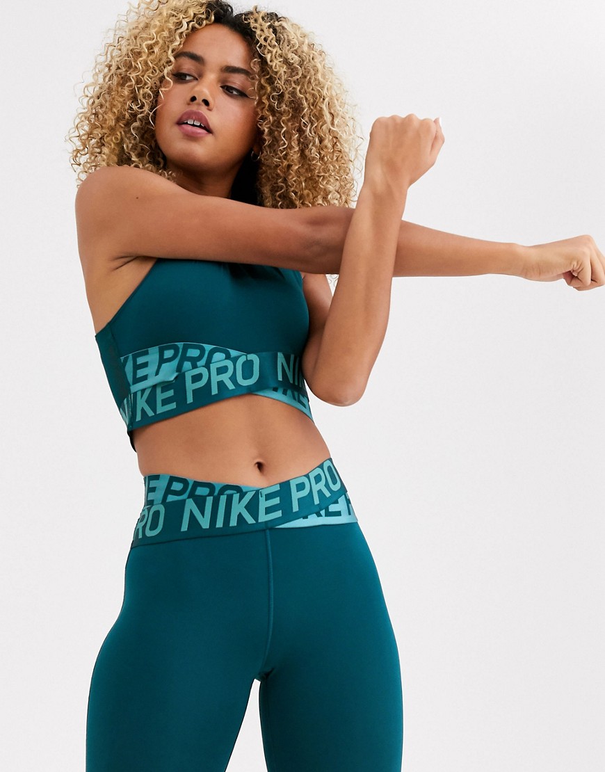 Nike Pro Training cross over bra in teal-Blue