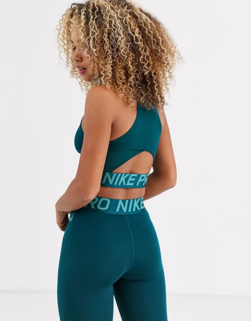 Nike Pro Training cross over leggings in teal, ASOS