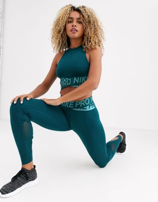 nike pro training cross over leggings in teal