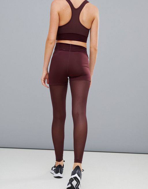 Nike Pro Training Deluxe Mesh Leggings In Burgundy