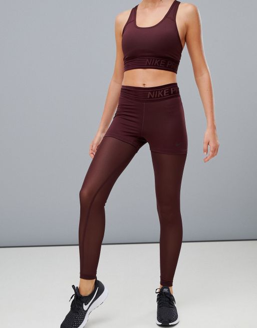 Nike Pro Training Deluxe Mesh Leggings In Burgundy, ASOS