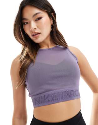 Nike Pro Training Dri-fit 3-inch Mesh Crop Tank Top In Purple-blue