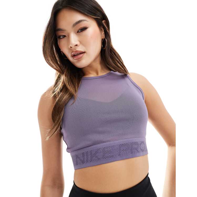 Nike Pro Training Dri Fit 3 inch mesh crop tank top in purple ASOS