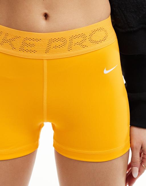 Nike Pro Training Dri Fit 3 inch mesh shorts in yellow