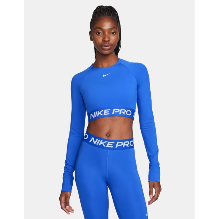 Nike Pro Training Dri-FIT 365 long sleeve crop top in hyper royal blue