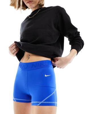 asos Nike Pro Training Dri-FIT gains girl mid-rise 3 inch shorts in hyper royal blue