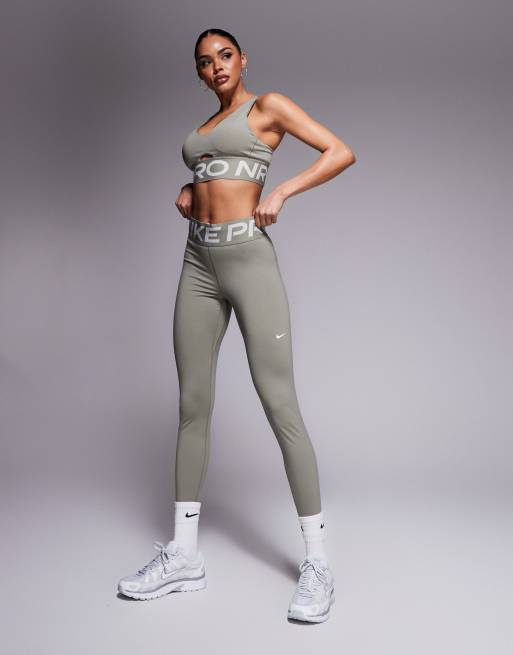 Nike Pro Training Dri FIT high waisted sculpt leggings in khaki