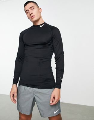 Nike – Pro Training Dri-FIT – Langärmliges Shirt in Schwarz mit hohem Kragen