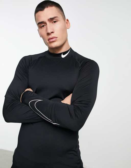 Nike Pro Training Dri FIT long sleeve mock neck t shirt in black