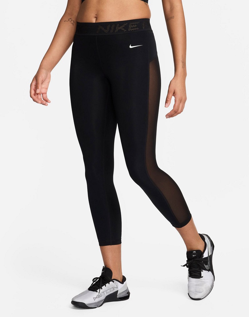 Nike Pro Training Dri-fit Mid Rise 7/8 Mesh Leggings In Black