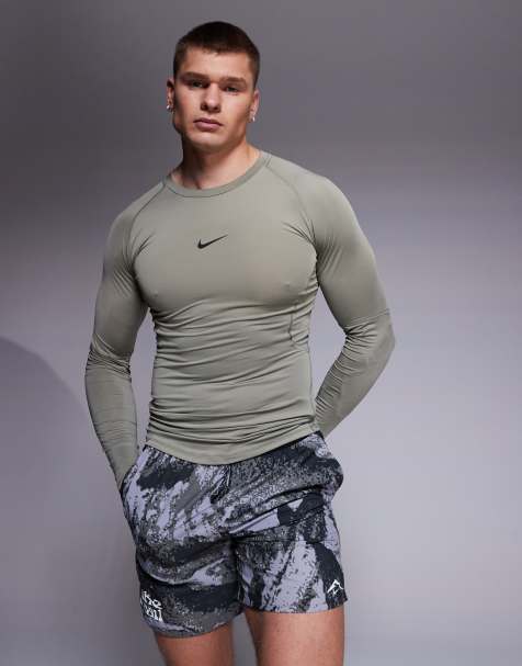 Nike Pro Training Dri-FIT muscle fit long sleeve top in khaki