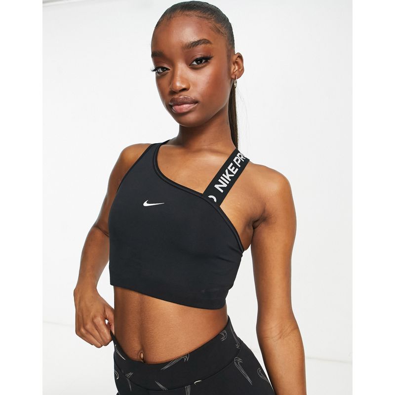 Activewear Donna Nike - Pro Training Dri-Fit - Reggiseno sportivo asimmetrico a sostegno medio con logo Nike nero