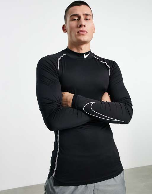 Nike Pro Training - Dri-FIT - Sneldrogende slim fit top met opstaande hals en lange mouwen in zwart