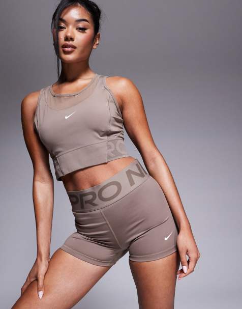 Nike Pro Training Dri-FIT vest and shorts in brown - view 1