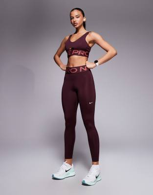 Nike - Pro Training - Formende Leggings in Burgunderrot mit hohem Bund