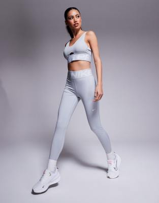 Nike - Pro Training - Formende Leggings in Grau mit hohem Bund