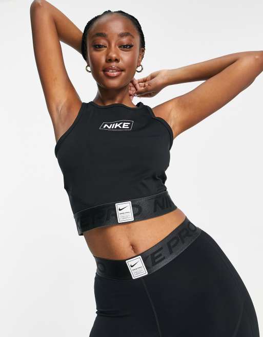 Nike Pro Training GRX cropped logo tank in black ASOS