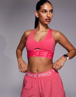 Nike Pro Training Indy Dri-FIT Plunge light support sports bra in pink