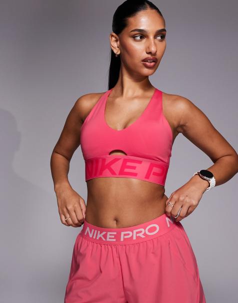 Nike Pro Training Indy Dri-FIT Plunge light support sports bra in pink - view 1