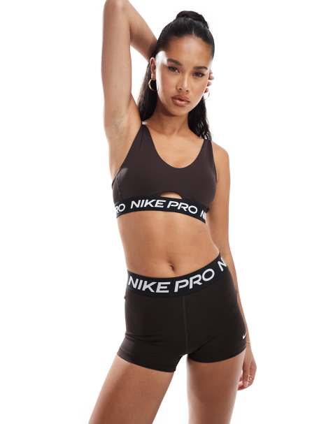 Nike Pro Training Indy medium support plunge sports bra in brown - view 1