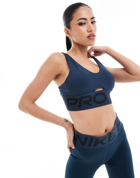 Nike Pro Training Indy medium support plunge sports bra in navy - view 1