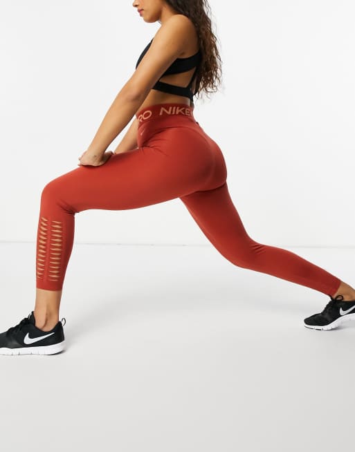 Nike – Pro Training – Kurz geschnittene Leggings mit hoher Taille in Rost