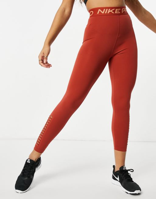 Nike – Pro Training – Kurz geschnittene Leggings mit hoher Taille in Rost