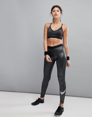 Womens Size XL Nike One Icon Clash Mid Rise 7/8 Shimmer Leggings Silver  CU6030