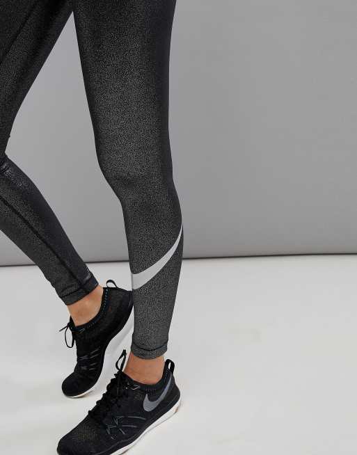 Nike Pro Womens XS Black Silver Shimmer Leggings Full Length