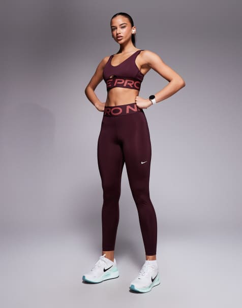 Nike - Pro Training - Leggings a vita alta bordeaux modellanti - view 1