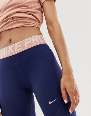 Nike Pro Training Leggings In Navy With 