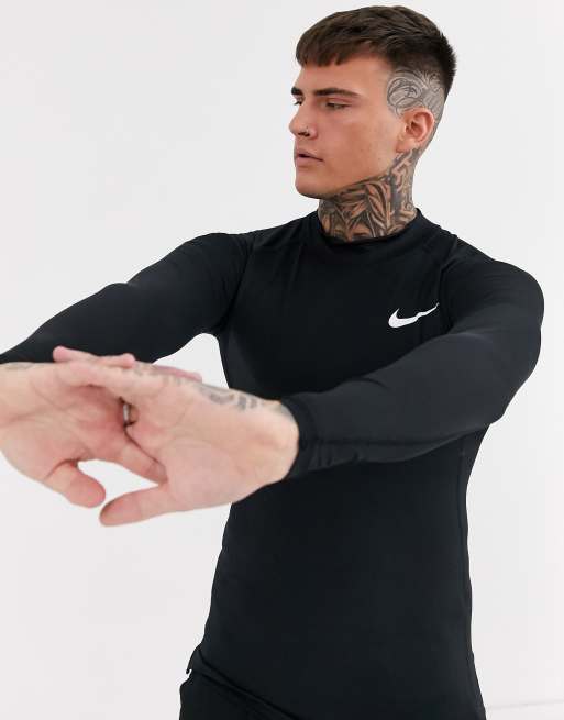 Nike Pro Training long sleeve base layer top in black with turtle neck ASOS