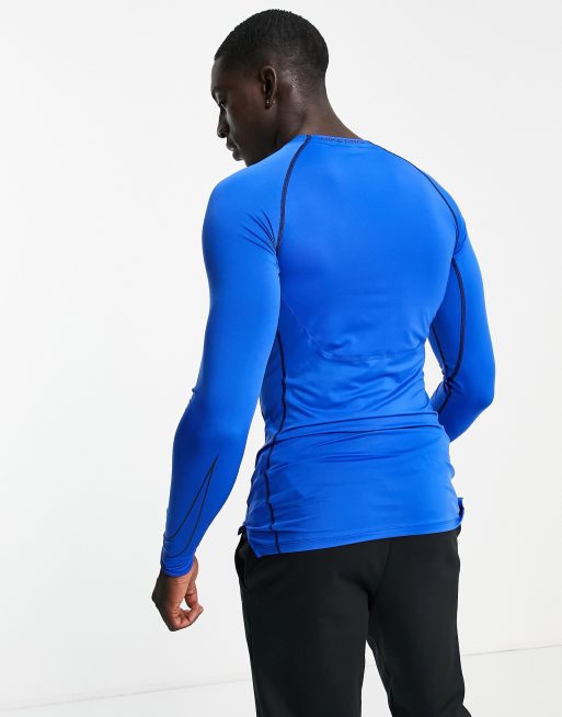 Custom Made Nike Men's Game Royal / White Pro Tight Long-Sleeve T