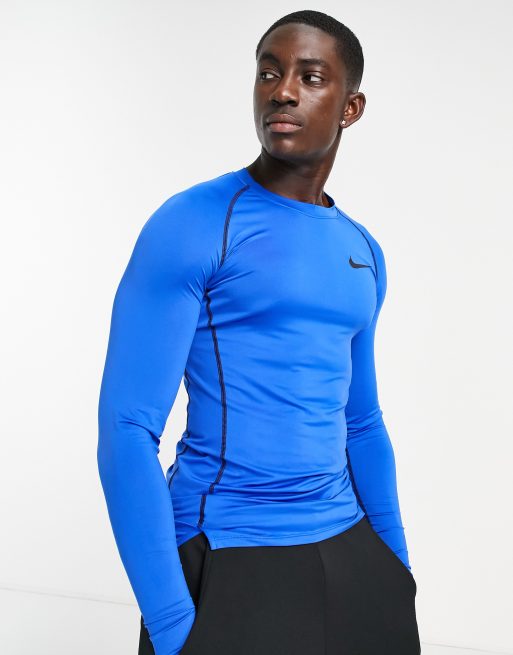 Nike Pro Training long sleeve base layer top in blue ASOS