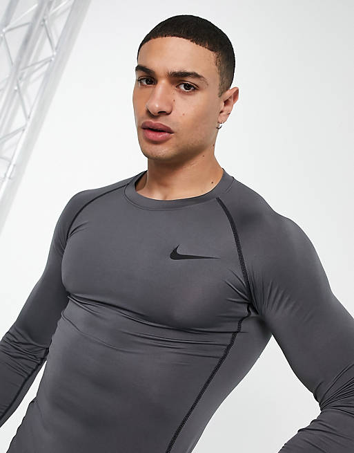 Nike Pro Training long sleeve base layer top in grey | ASOS