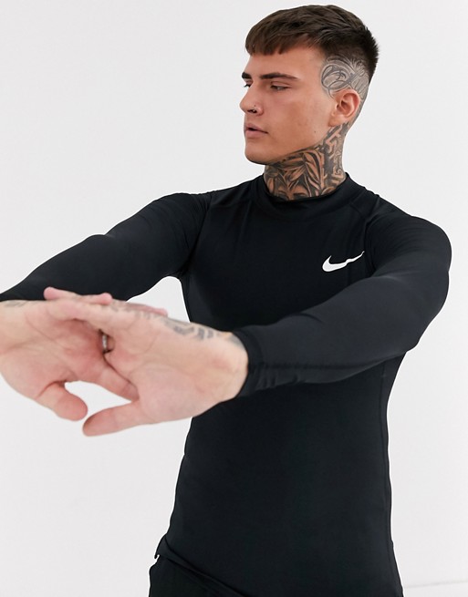 Nike Pro Training long sleeve base layer top in black with turtle neck