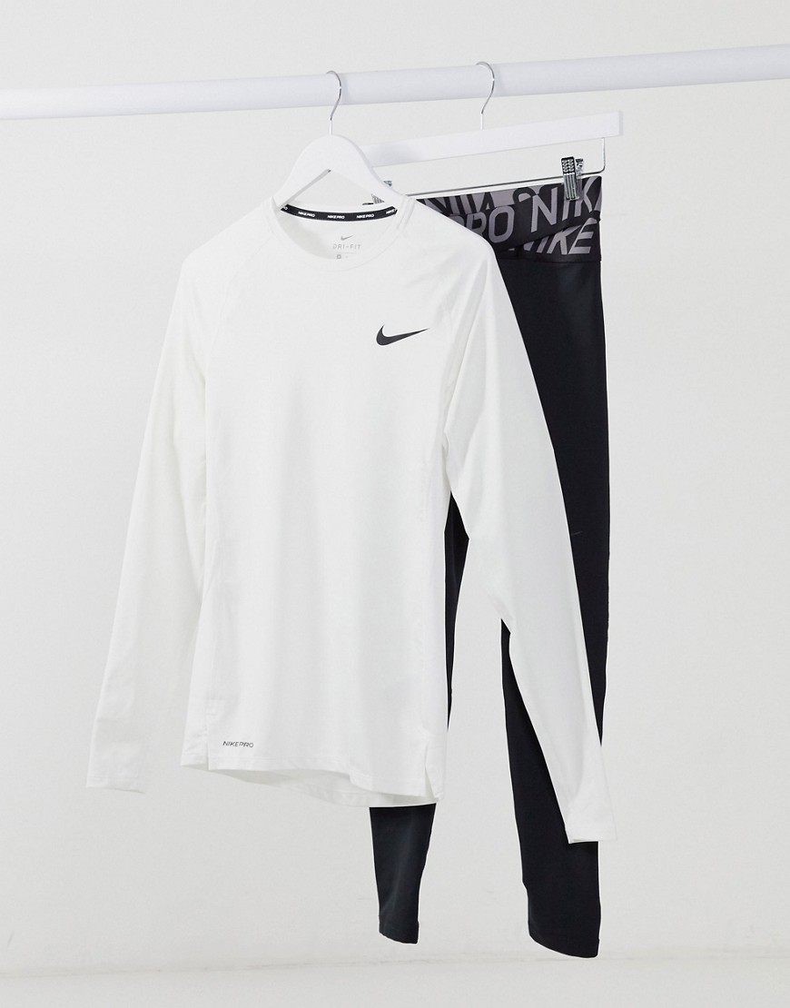 Nike Pro Training long sleeve baselayer top in white