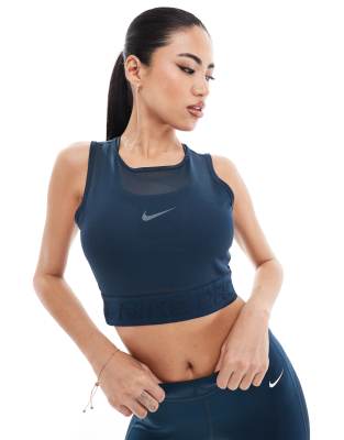 Nike Pro Training Mesh tank in navy and white