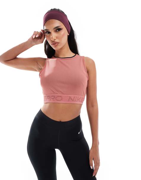 Nike Pro Training mesh tank in pink & white - view 1