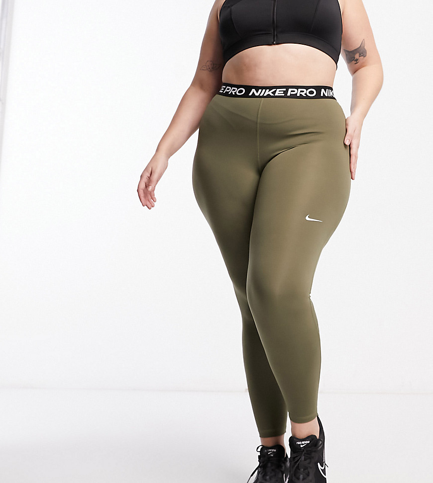 Nike Pro Training Plus 365 7/8 leggings in khaki-Green